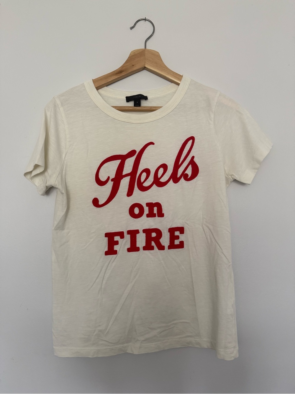 J. Crew Cream Tee with Red 'Heels on Fire' Graphic
